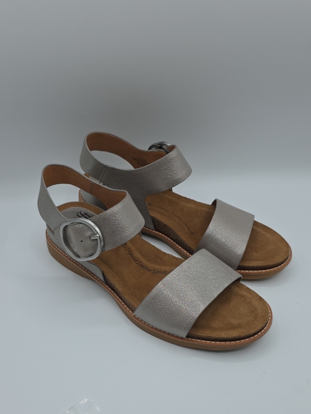 Sofft Metallic Silver Wide-Strap Buckle Sandals